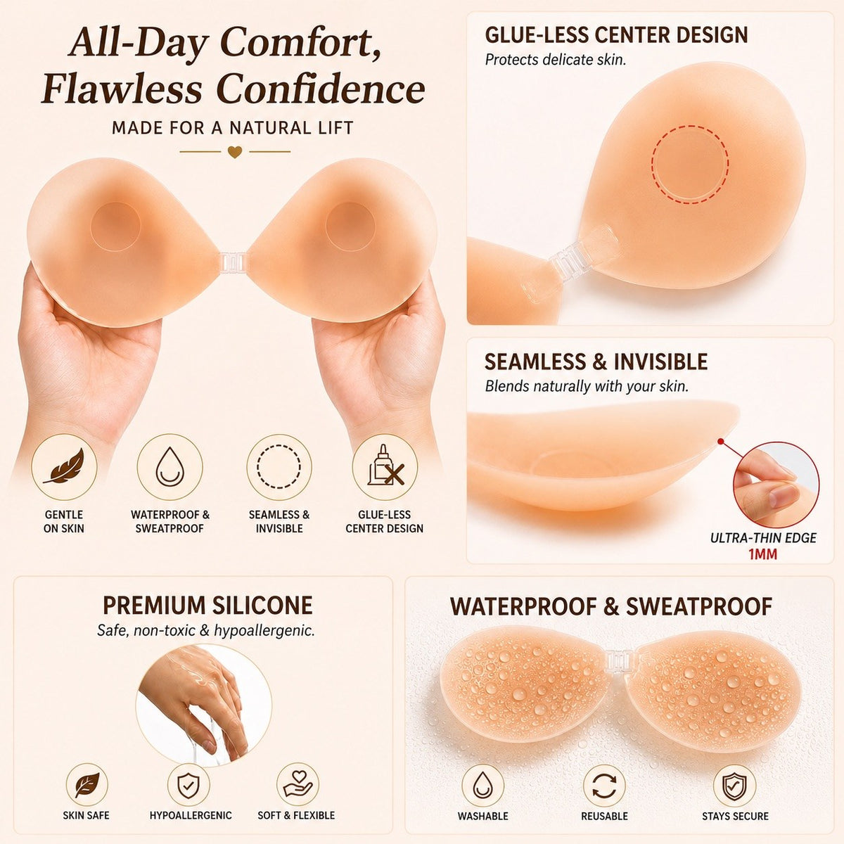 Silicone Bra - Glue-Free Center