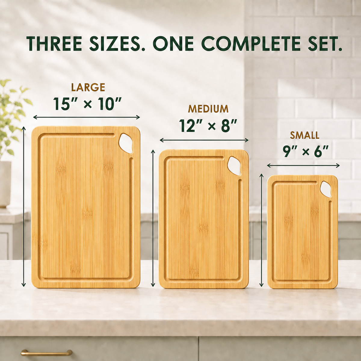 3-Piece Bamboo Cutting Board Set