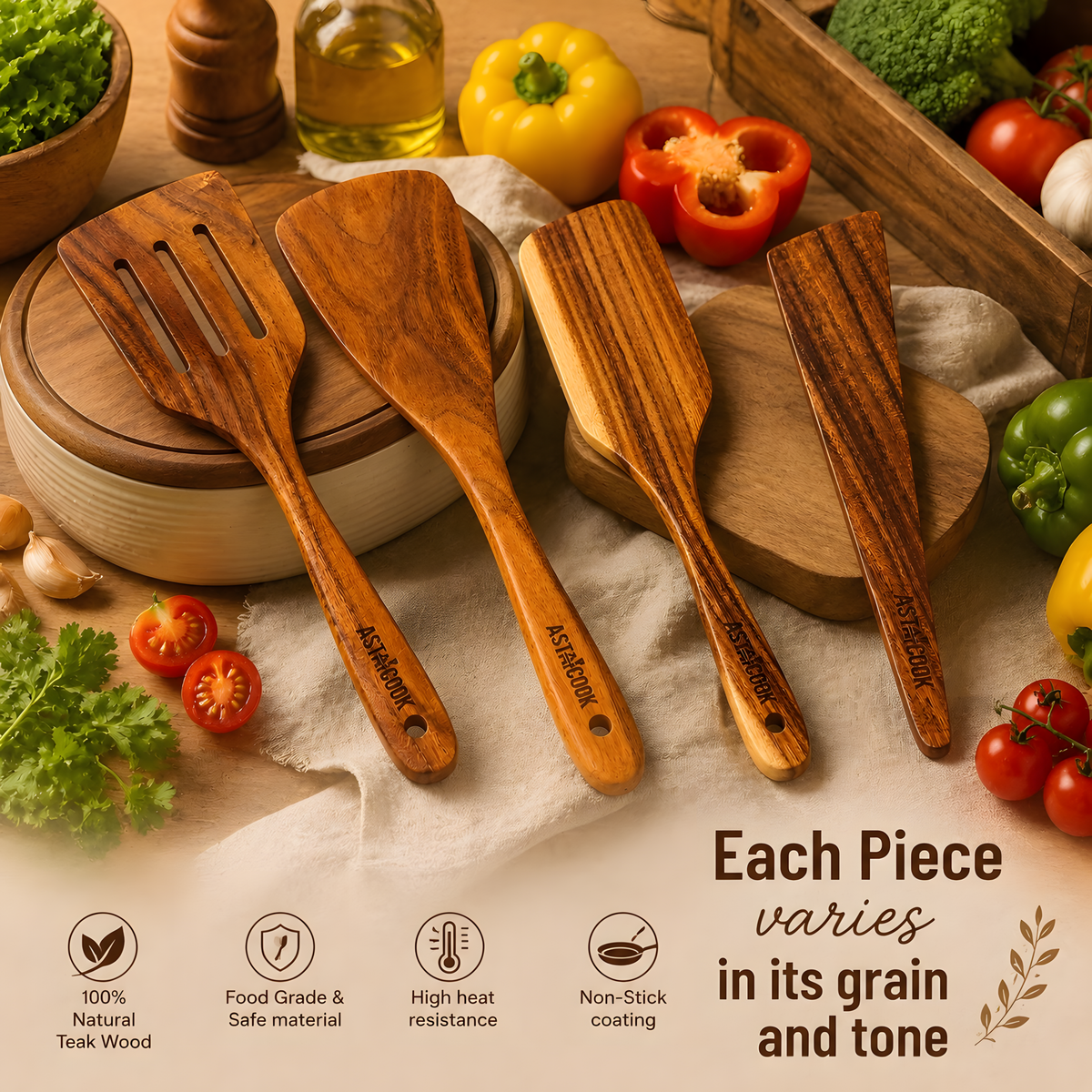 4-Piece Teak Spatula Set