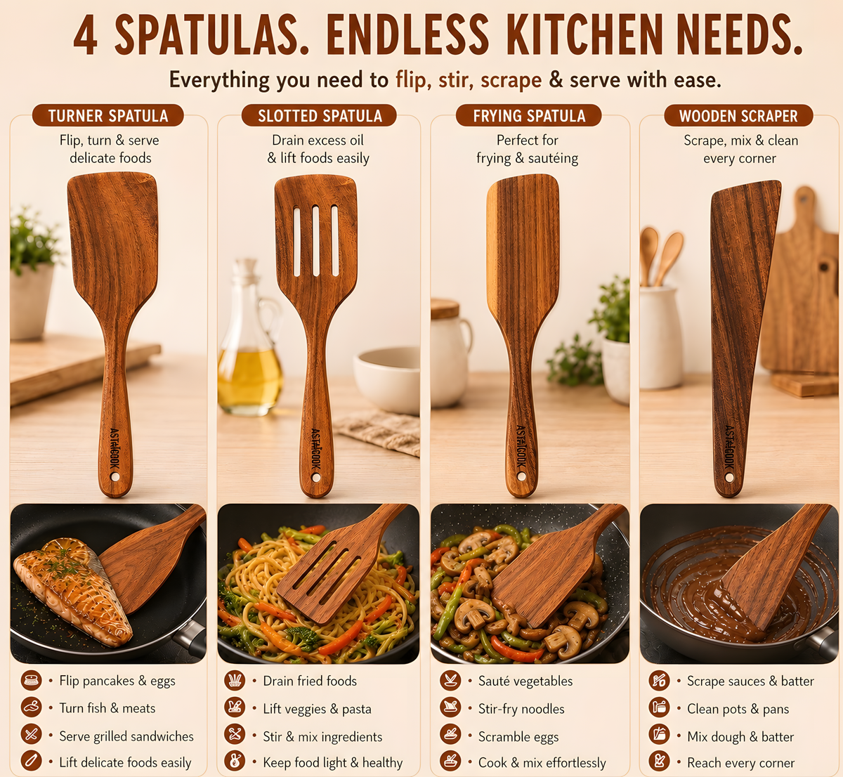 4-Piece Teak Spatula Set