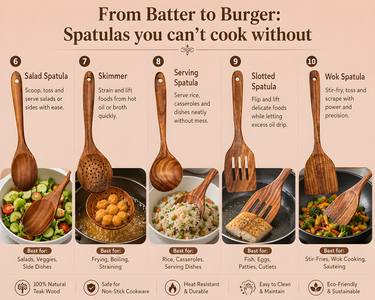 10-Piece Teak Wooden Utensil Set