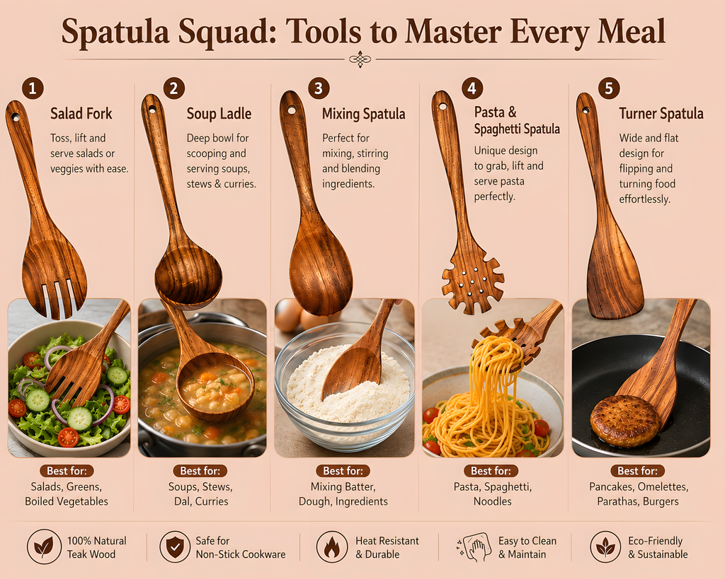 10-Piece Teak Wooden Utensil Set