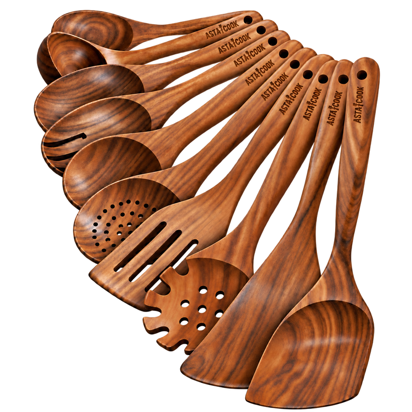 10-Piece Teak Wooden Utensil Set